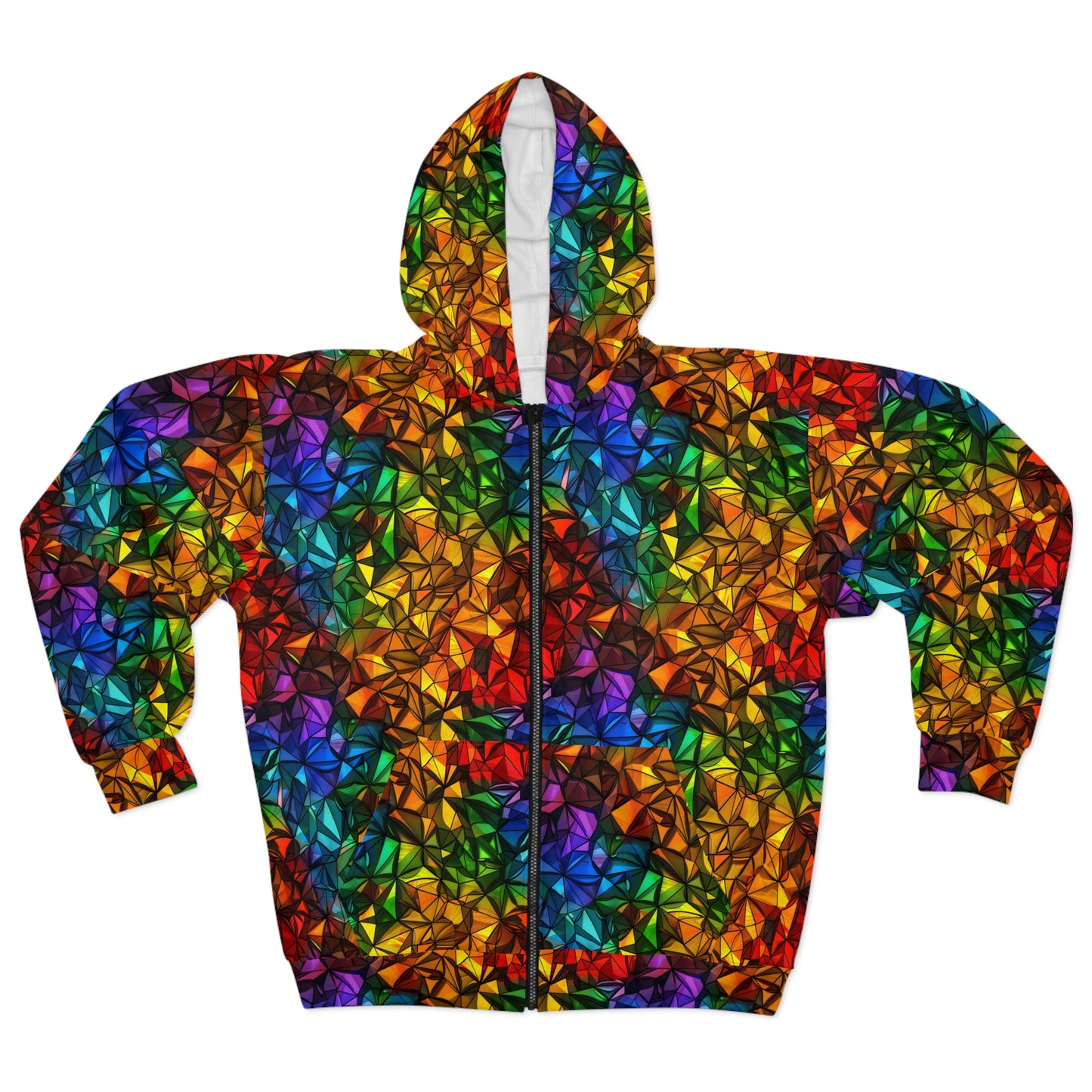 Felpa con cappuccio con zip geometrica vibrante - Design astratto colorato