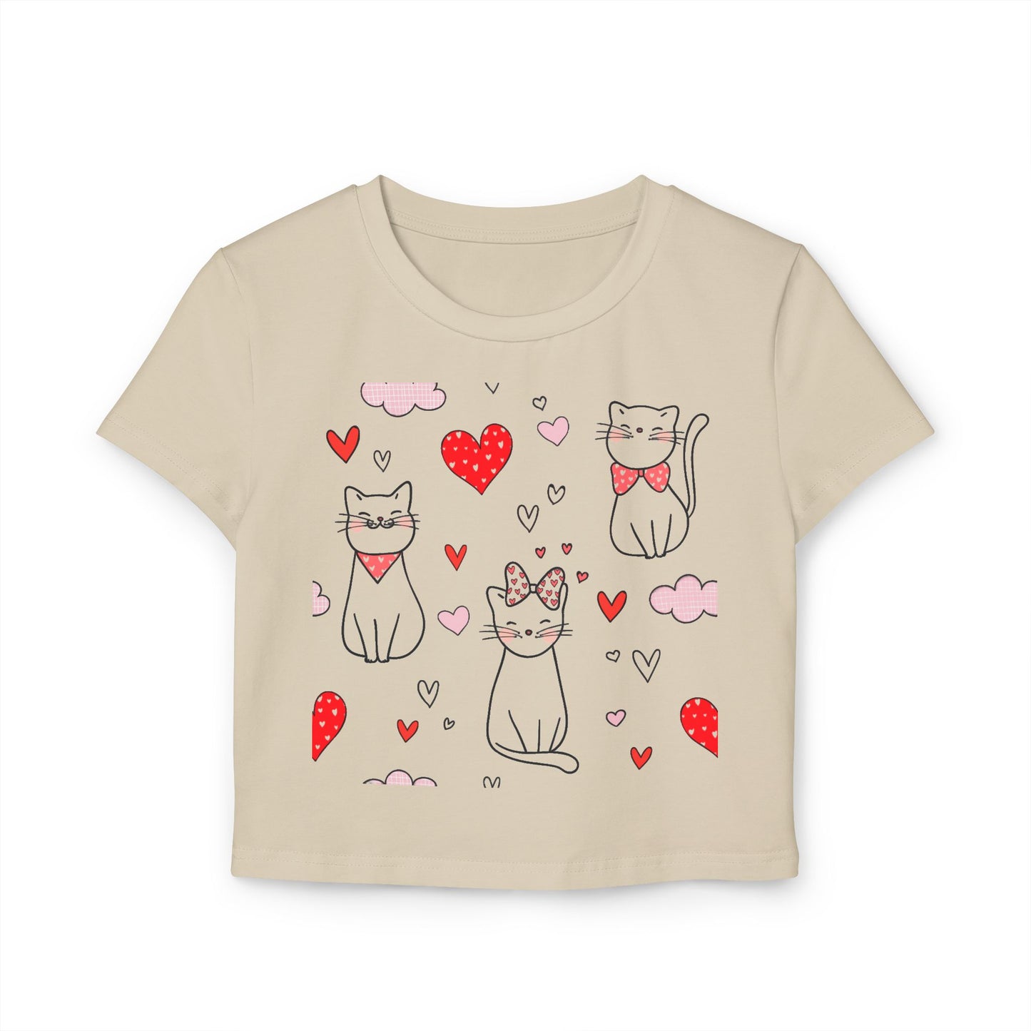 Cute Cat Love Women's Baby Tee - Adorable Heart Design