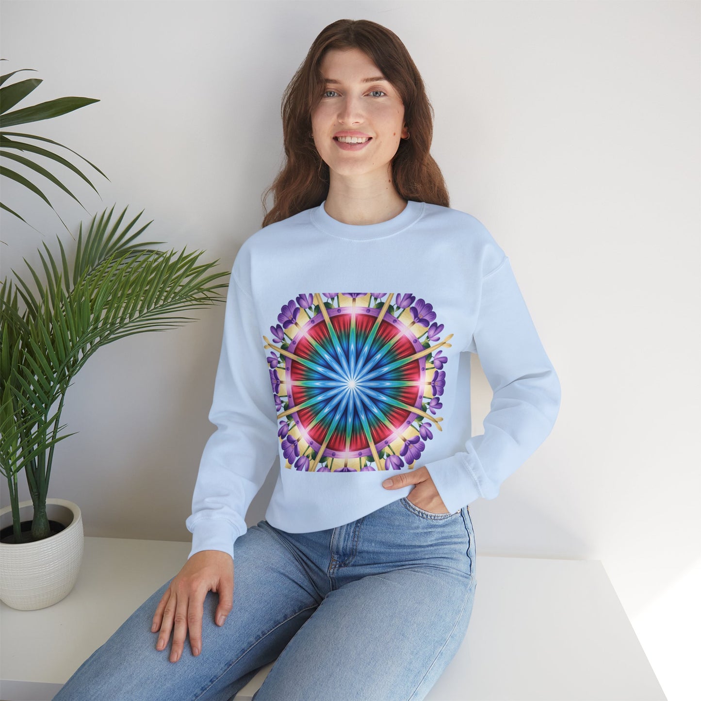 Vibrant Floral Mandala Crewneck Sweatshirt | Cozy Apparel, Stylish Gift, Casual Wear, Everyday Comfort, Botanical Design