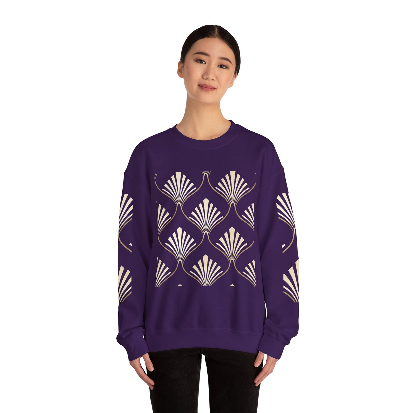 Elegant Gold Fan Pattern Crewneck Sweatshirt