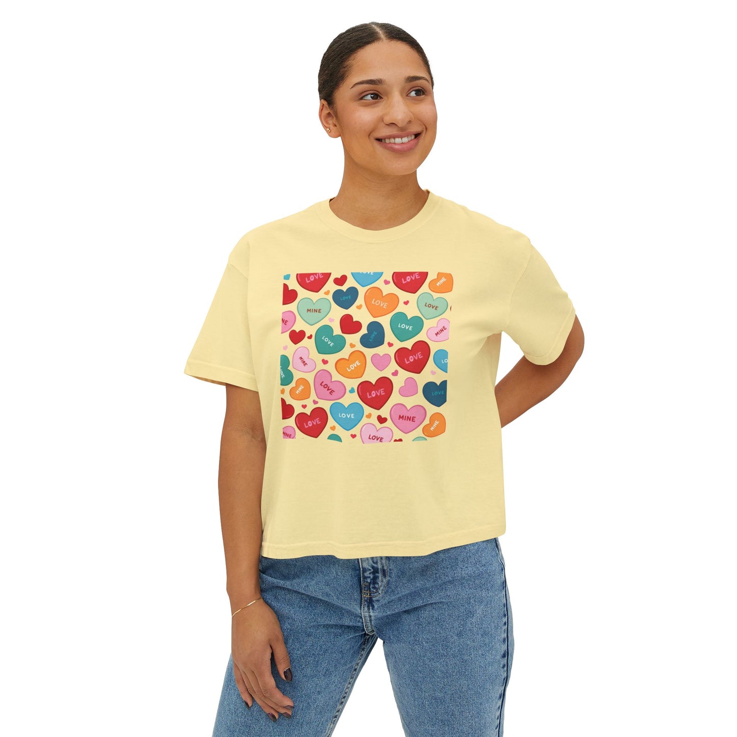 Women's Love Boxy Tee - Heart Print Shirt