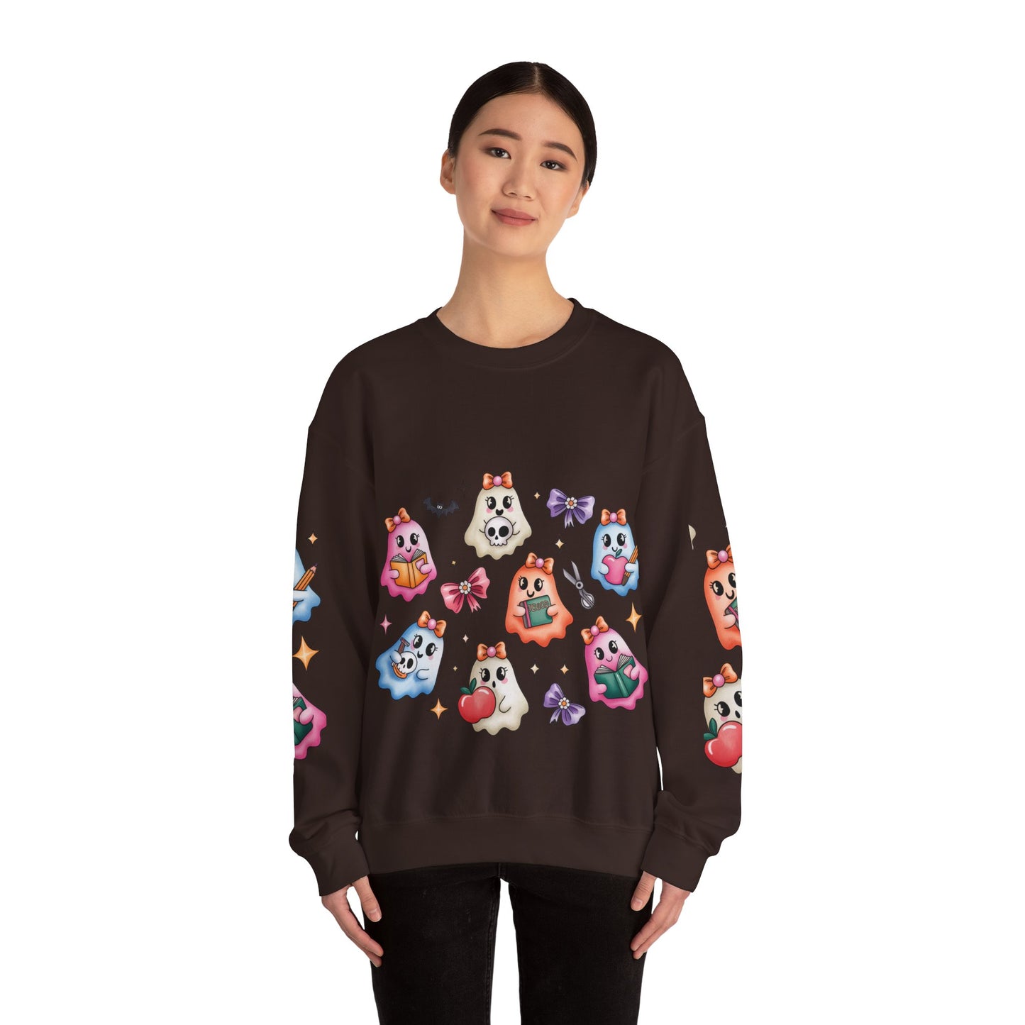 Cute Ghosts Women Crewneck Sweatshirt, Cozy Halloween Apparel, Spooky Season Outfit, Gift for Ghost Lovers, Funny Sweatshirt for Fall