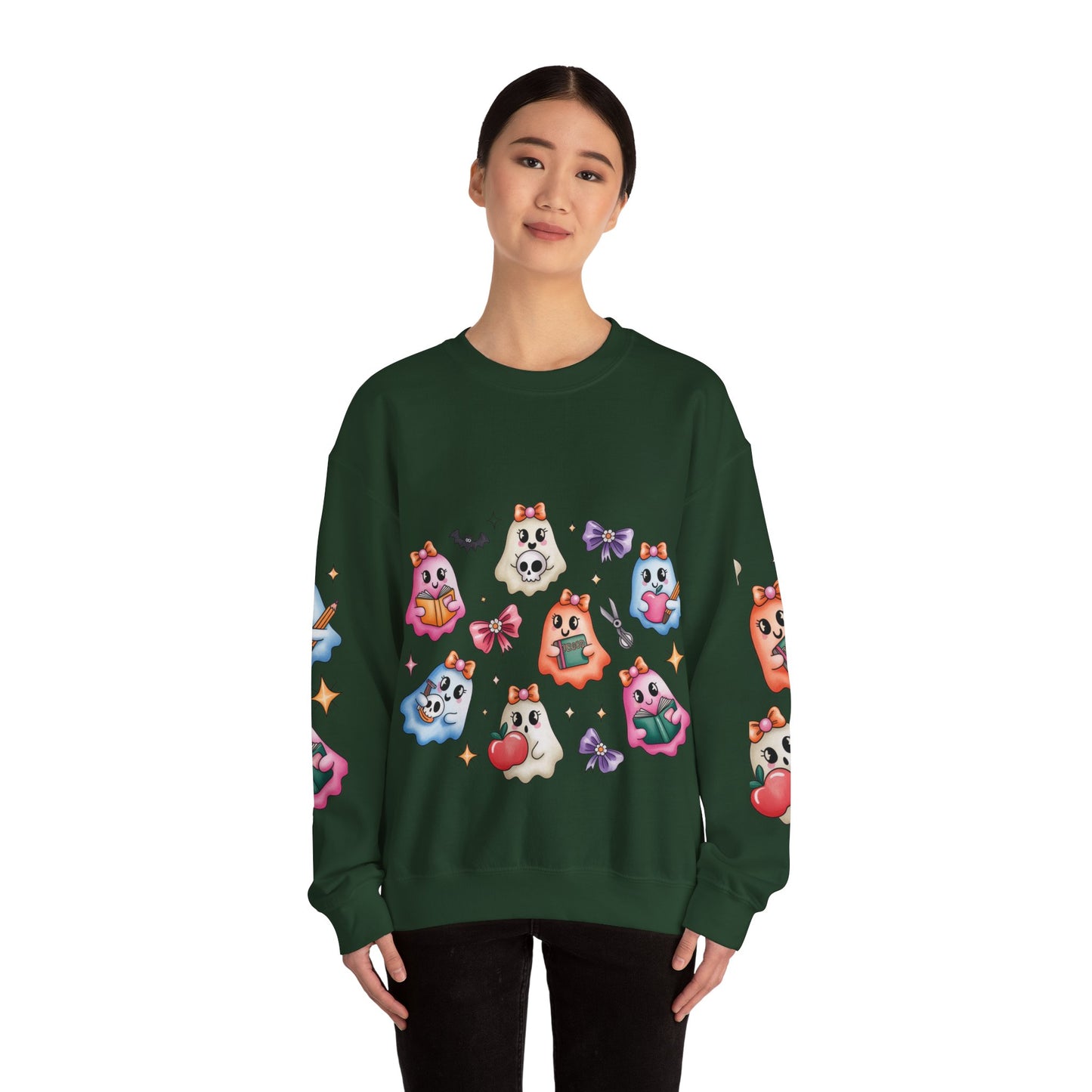 Cute Ghosts Women Crewneck Sweatshirt, Cozy Halloween Apparel, Spooky Season Outfit, Gift for Ghost Lovers, Funny Sweatshirt for Fall