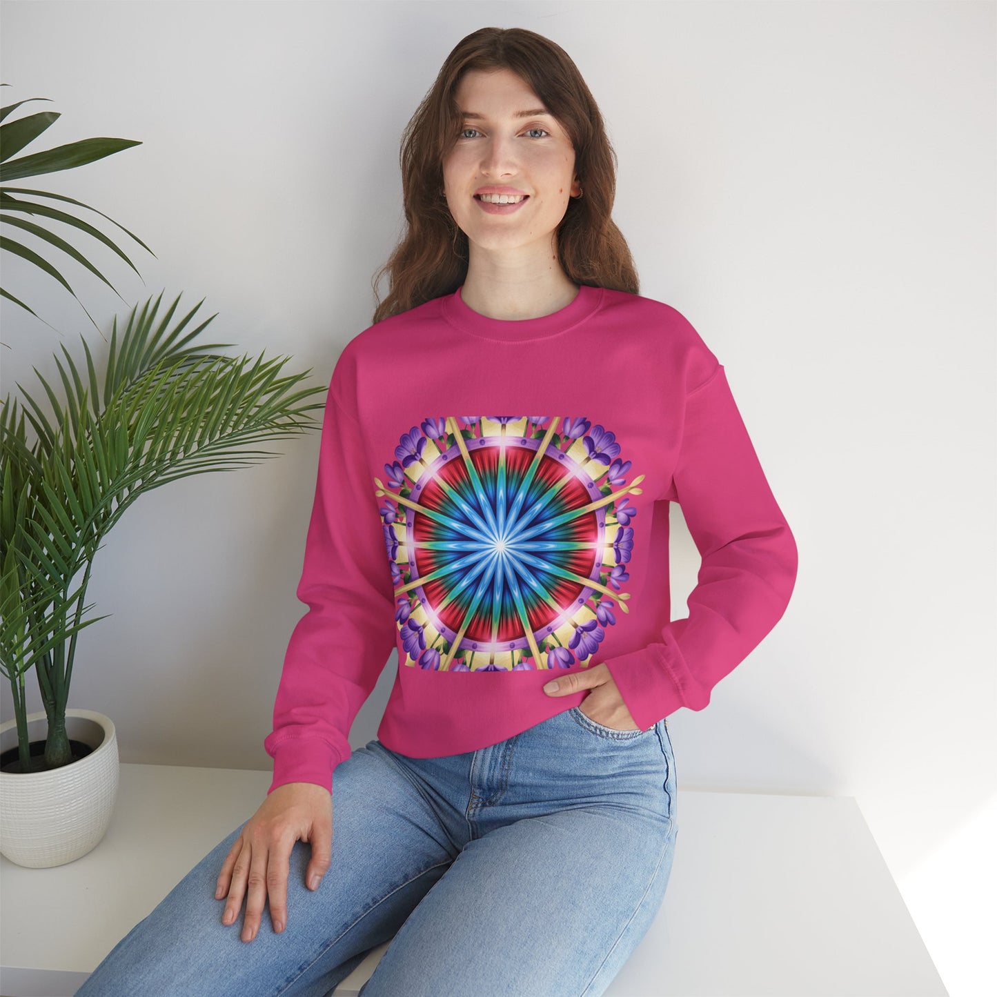 Vibrant Floral Mandala Crewneck Sweatshirt | Cozy Apparel, Stylish Gift, Casual Wear, Everyday Comfort, Botanical Design