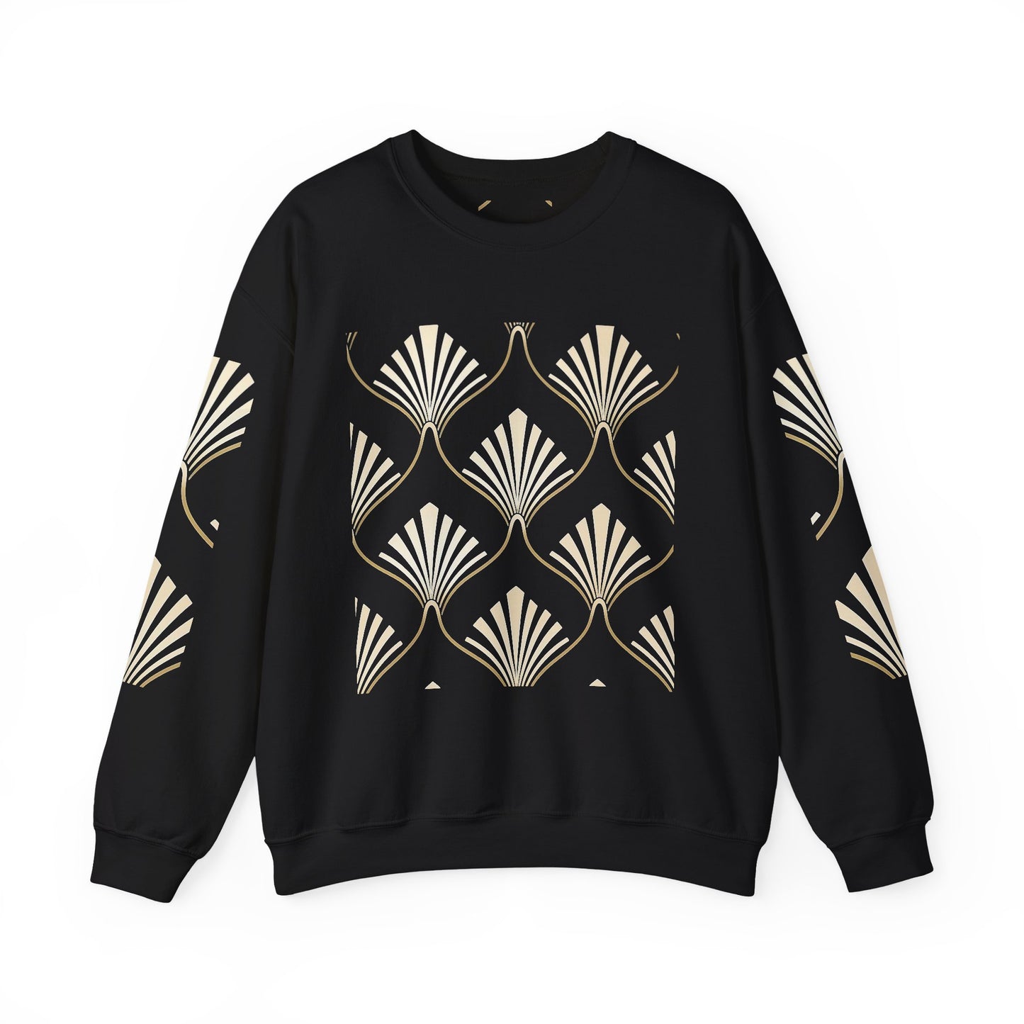 Elegant Gold Fan Pattern Crewneck Sweatshirt