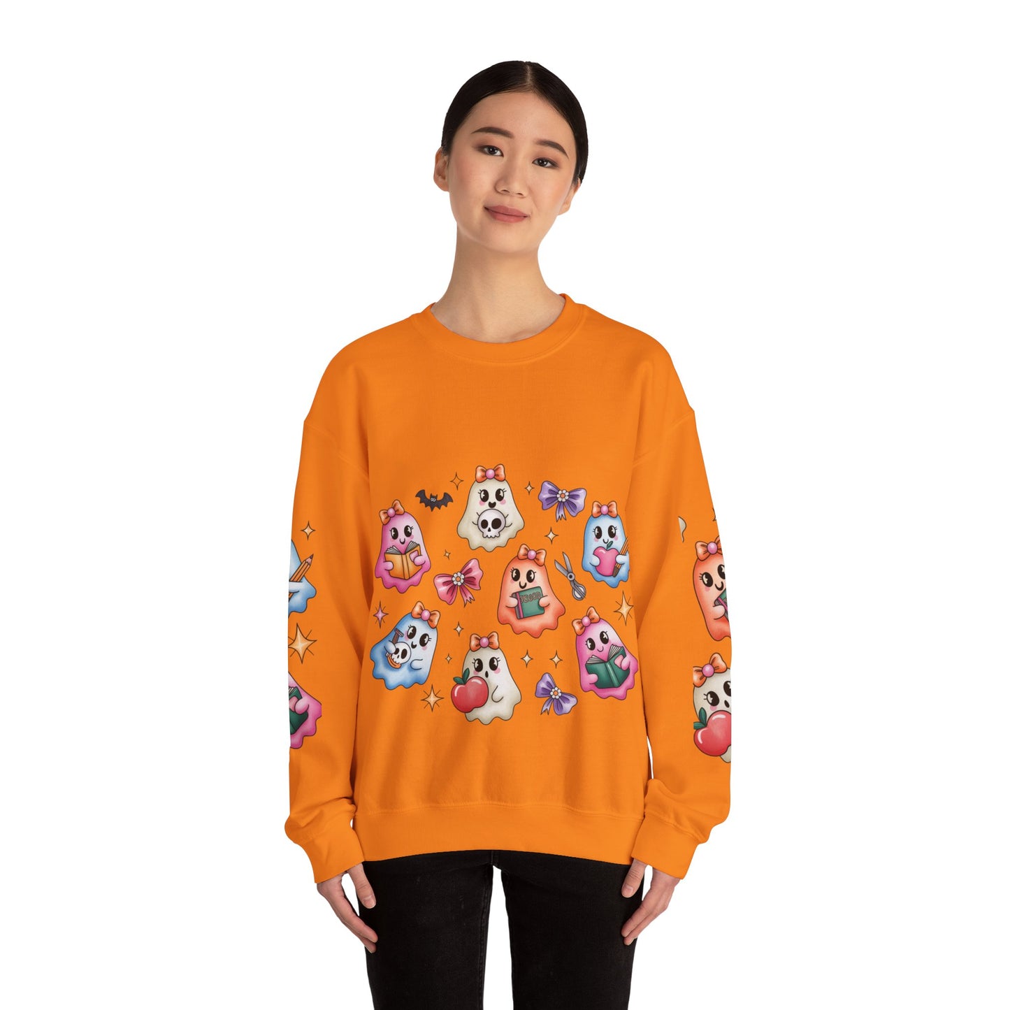 Cute Ghosts Women Crewneck Sweatshirt, Cozy Halloween Apparel, Spooky Season Outfit, Gift for Ghost Lovers, Funny Sweatshirt for Fall