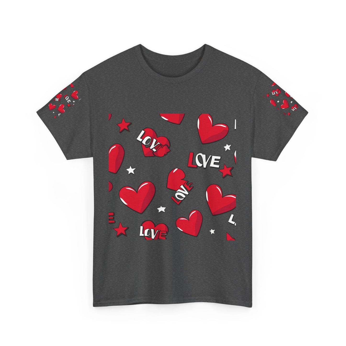 Romantic Love Heart Heavy Cotton Tee - Perfect for Everyday Wear
