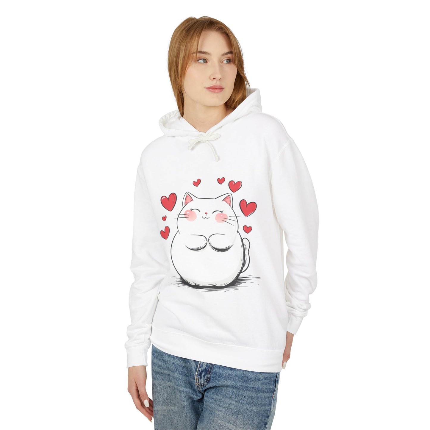 Cute Cat Love Lightweight Hooded Sweatshirt