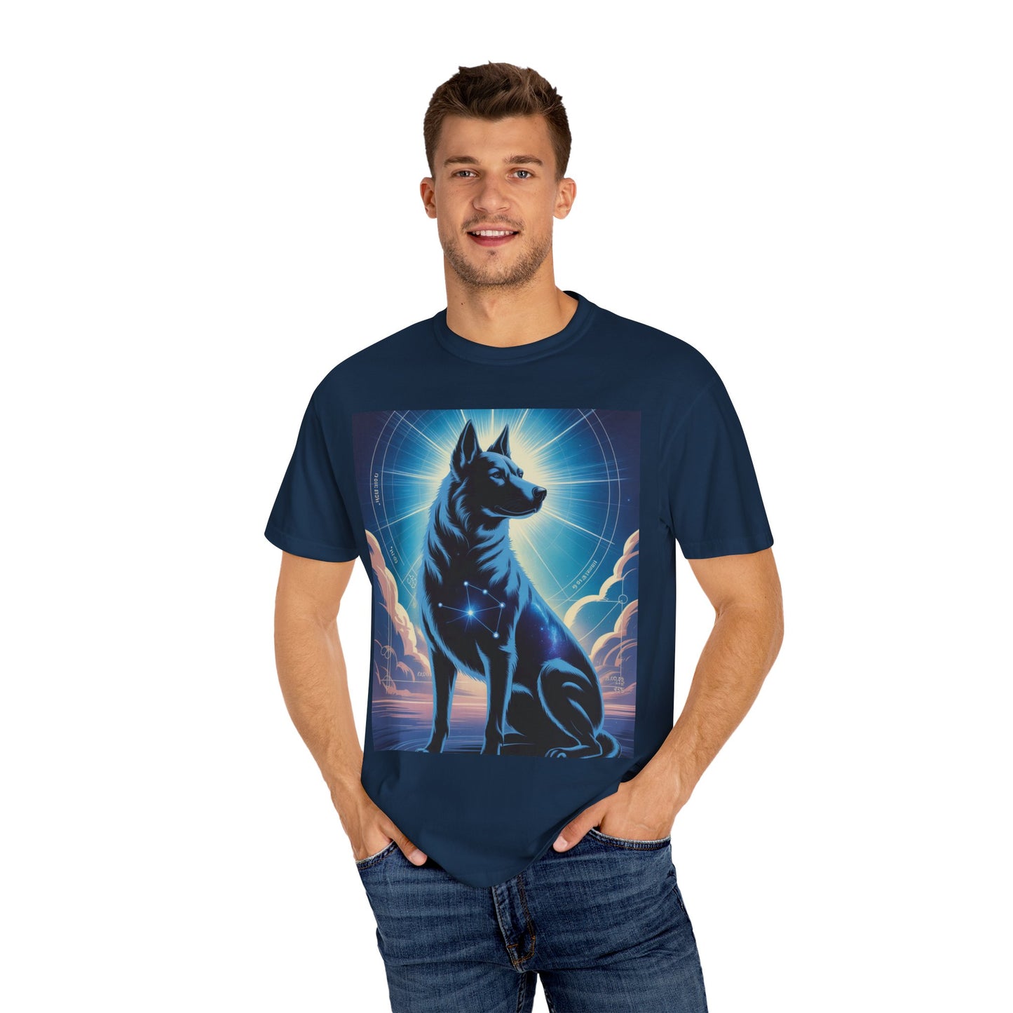 Cosmic Canine Men's T-shirt | Starry Dog Graphic Tee, Animal Lover Gift, Soft Cotton Top, Casual Wear, Unique Pet Shirt