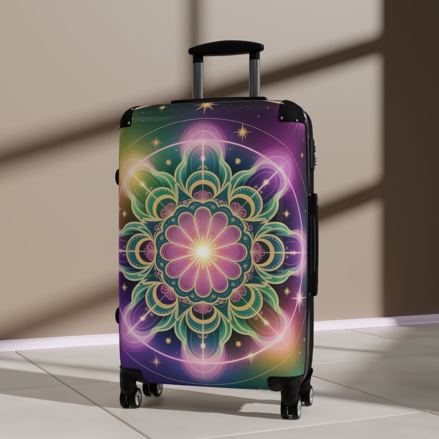 Colorful Mandala Suitcase - Travel Luggage, Bohemian Vacation Case, Unique Baggage, Colorful Travel Accessory, Festival Gear