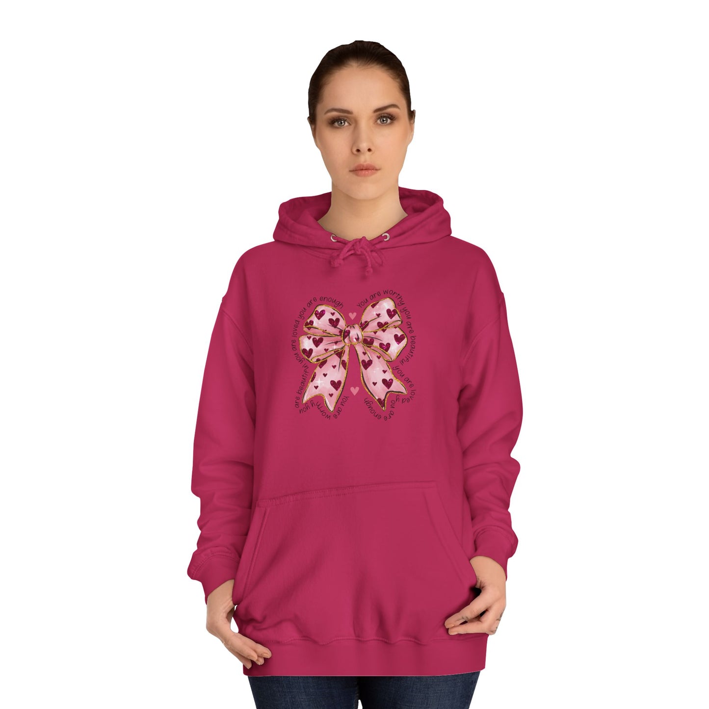 Cute Pink Bow College Hoodie - Stylish & Comfy