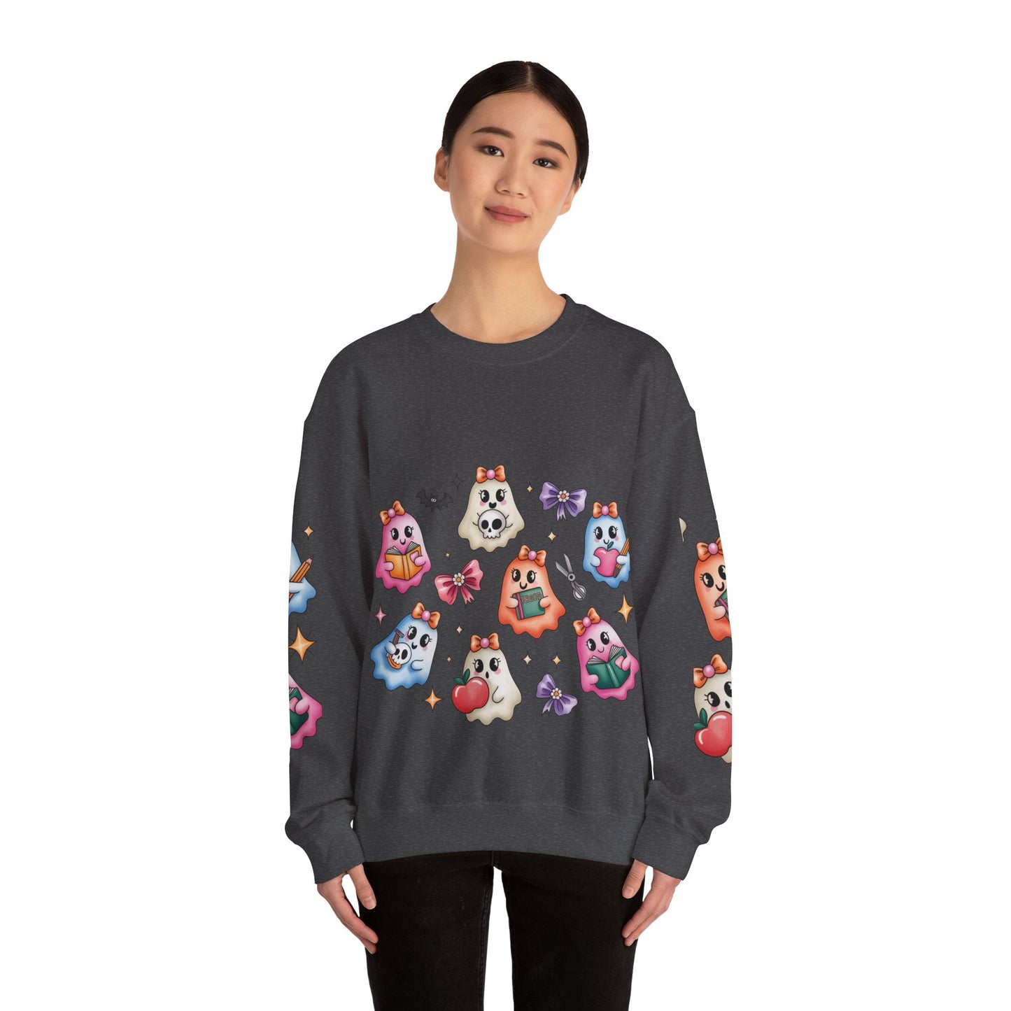 Cute Ghosts Women Crewneck Sweatshirt, Cozy Halloween Apparel, Spooky Season Outfit, Gift for Ghost Lovers, Funny Sweatshirt for Fall
