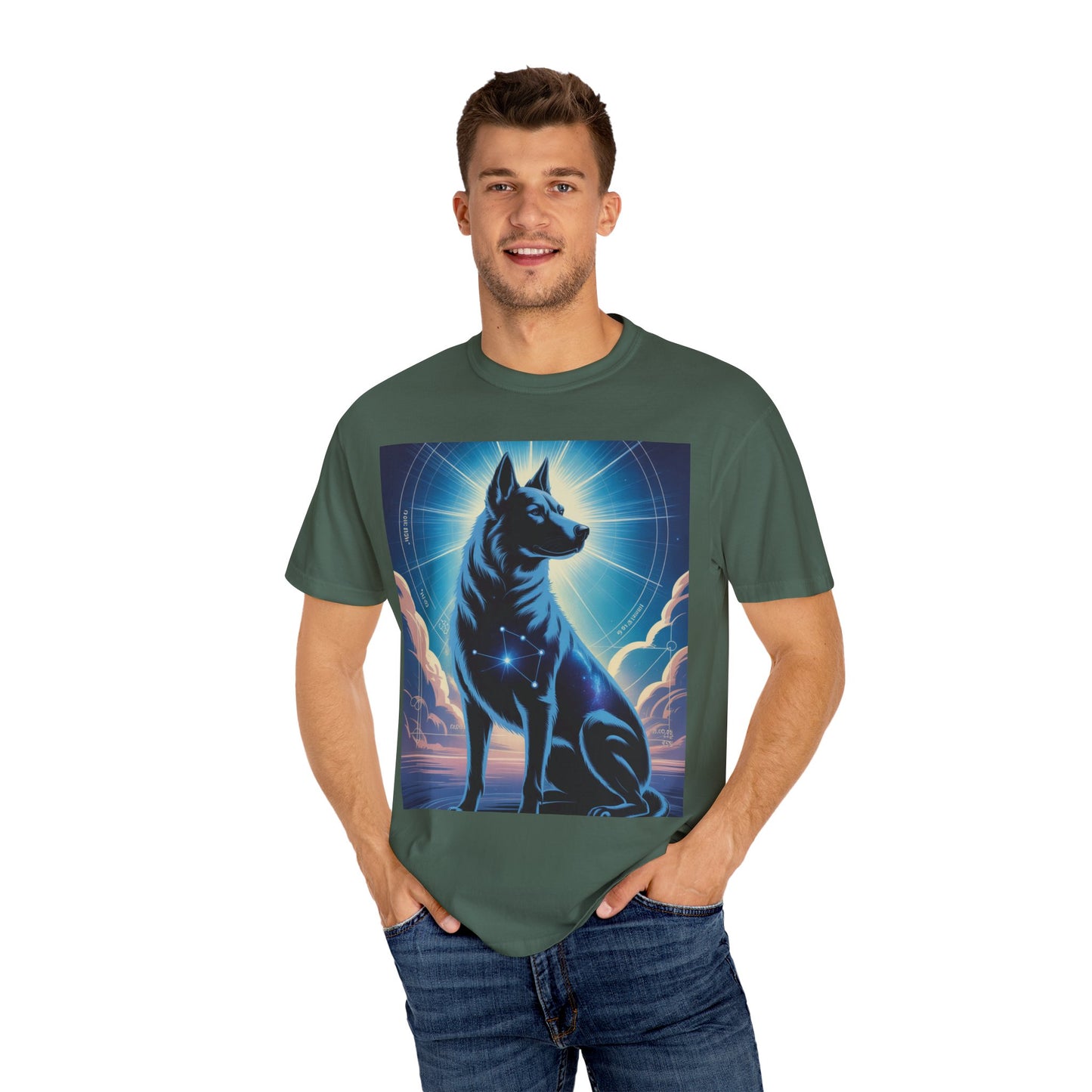 Cosmic Canine Men's T-shirt | Starry Dog Graphic Tee, Animal Lover Gift, Soft Cotton Top, Casual Wear, Unique Pet Shirt