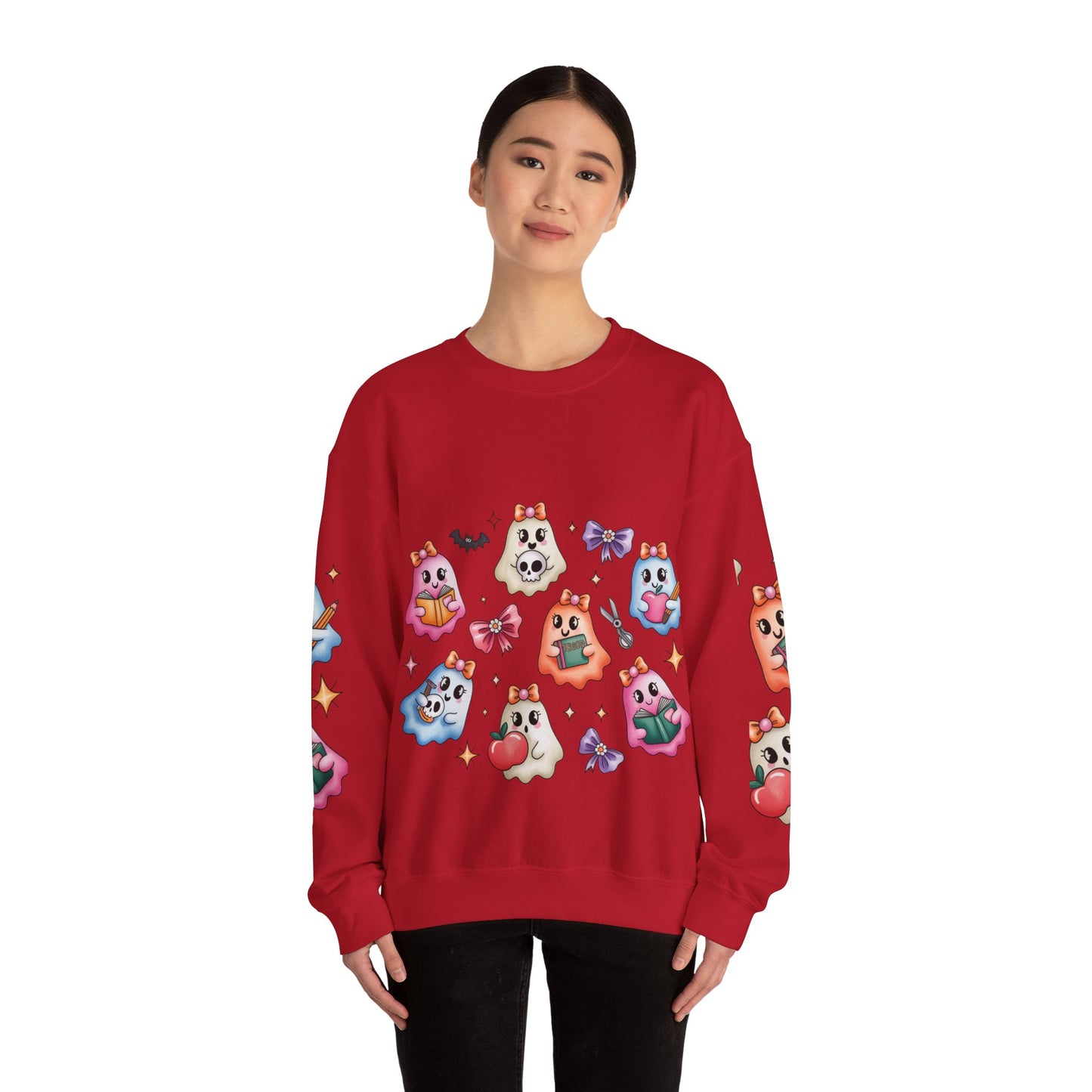 Cute Ghosts Women Crewneck Sweatshirt, Cozy Halloween Apparel, Spooky Season Outfit, Gift for Ghost Lovers, Funny Sweatshirt for Fall