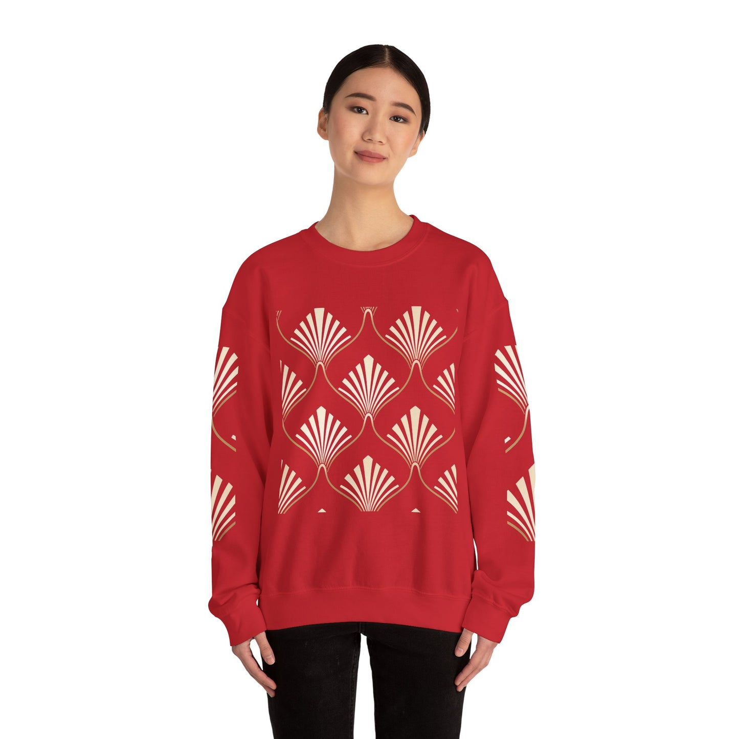 Elegant Gold Fan Pattern Crewneck Sweatshirt