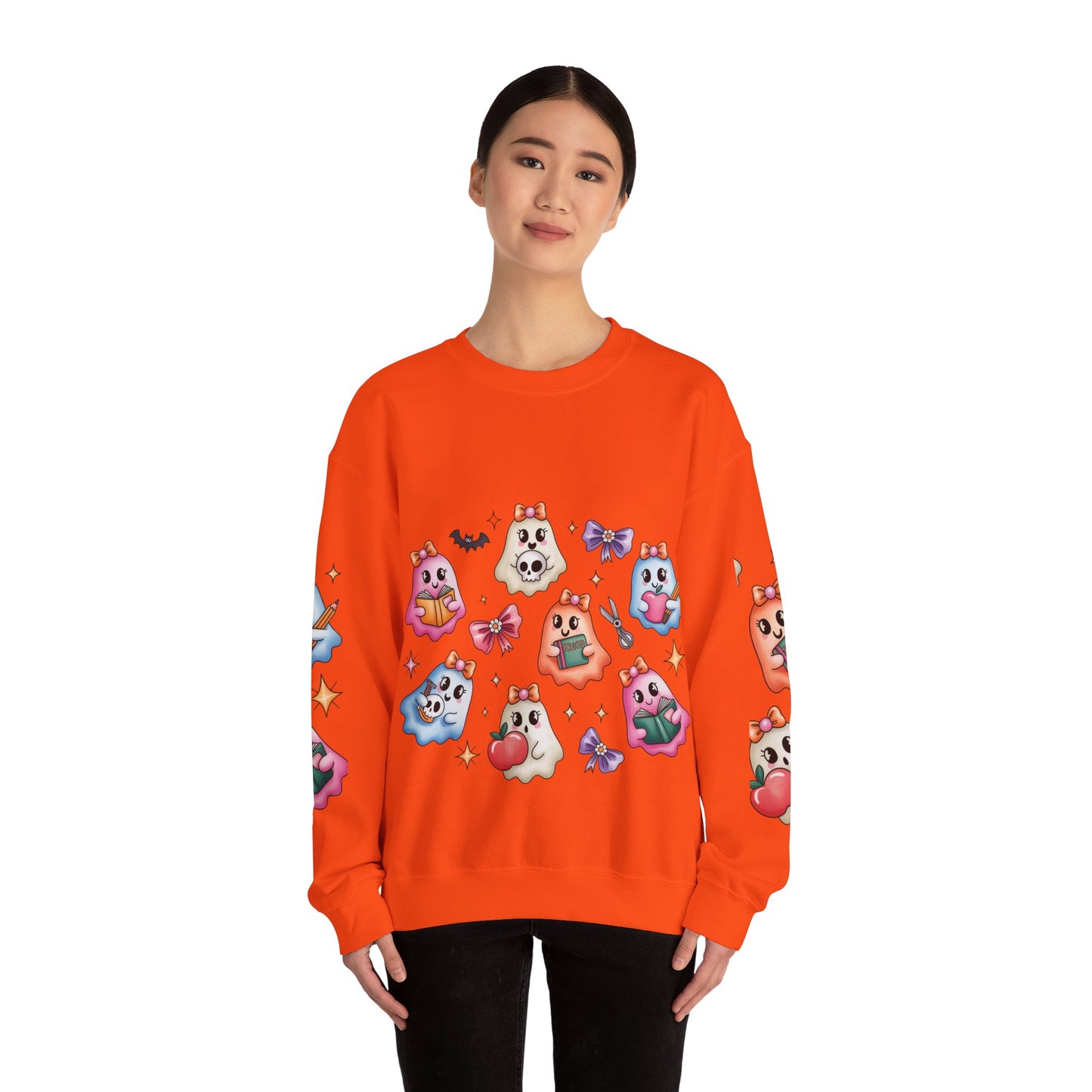 Cute Ghosts Women Crewneck Sweatshirt, Cozy Halloween Apparel, Spooky Season Outfit, Gift for Ghost Lovers, Funny Sweatshirt for Fall