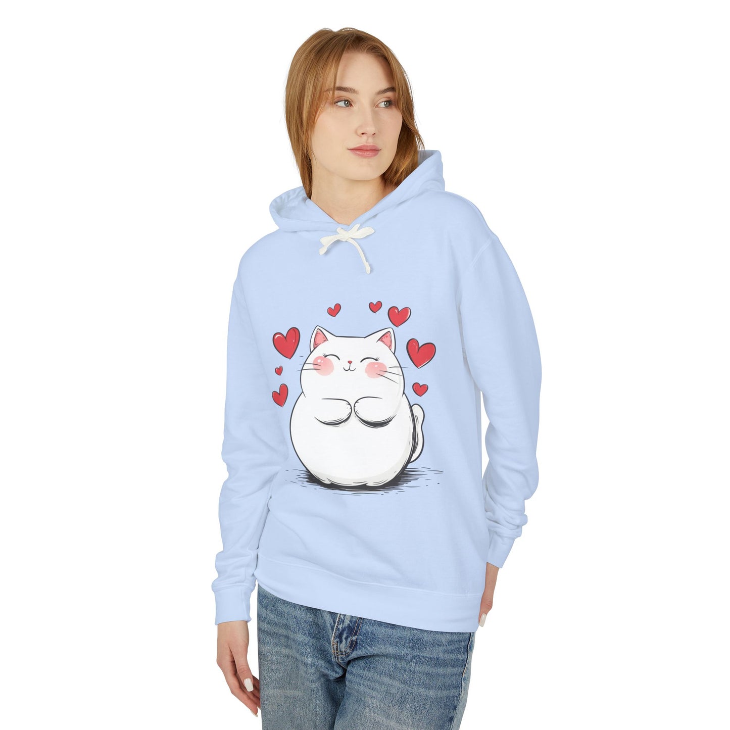 Cute Cat Love Lightweight Hooded Sweatshirt