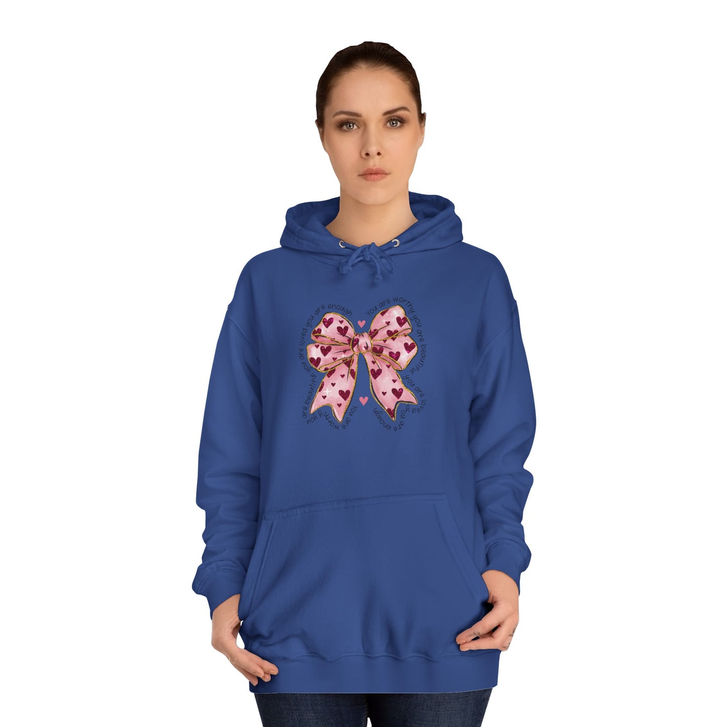 Cute Pink Bow College Hoodie - Stylish & Comfy