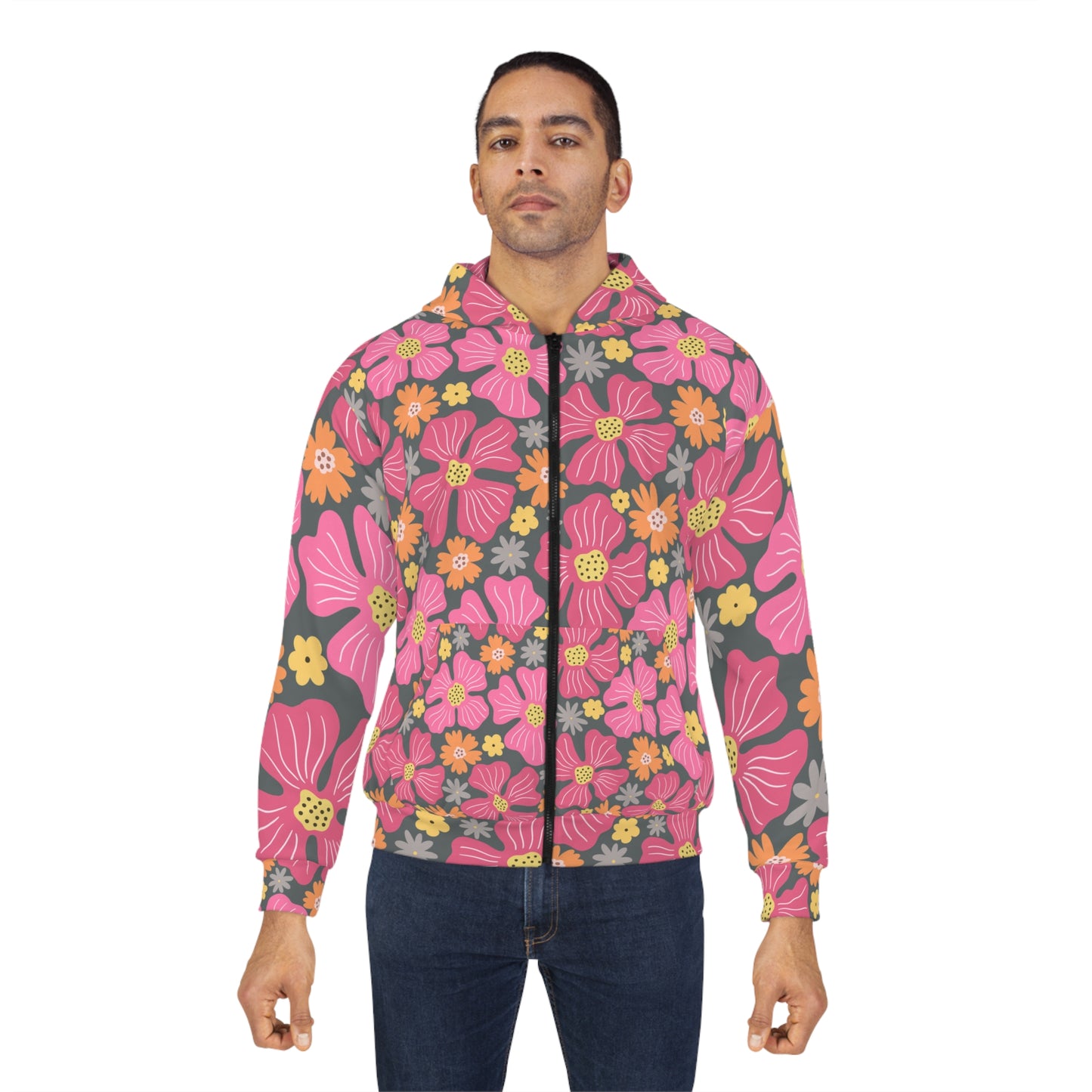 Floral Zip Hoodie - Colorful Botanical Design for Cozy Days