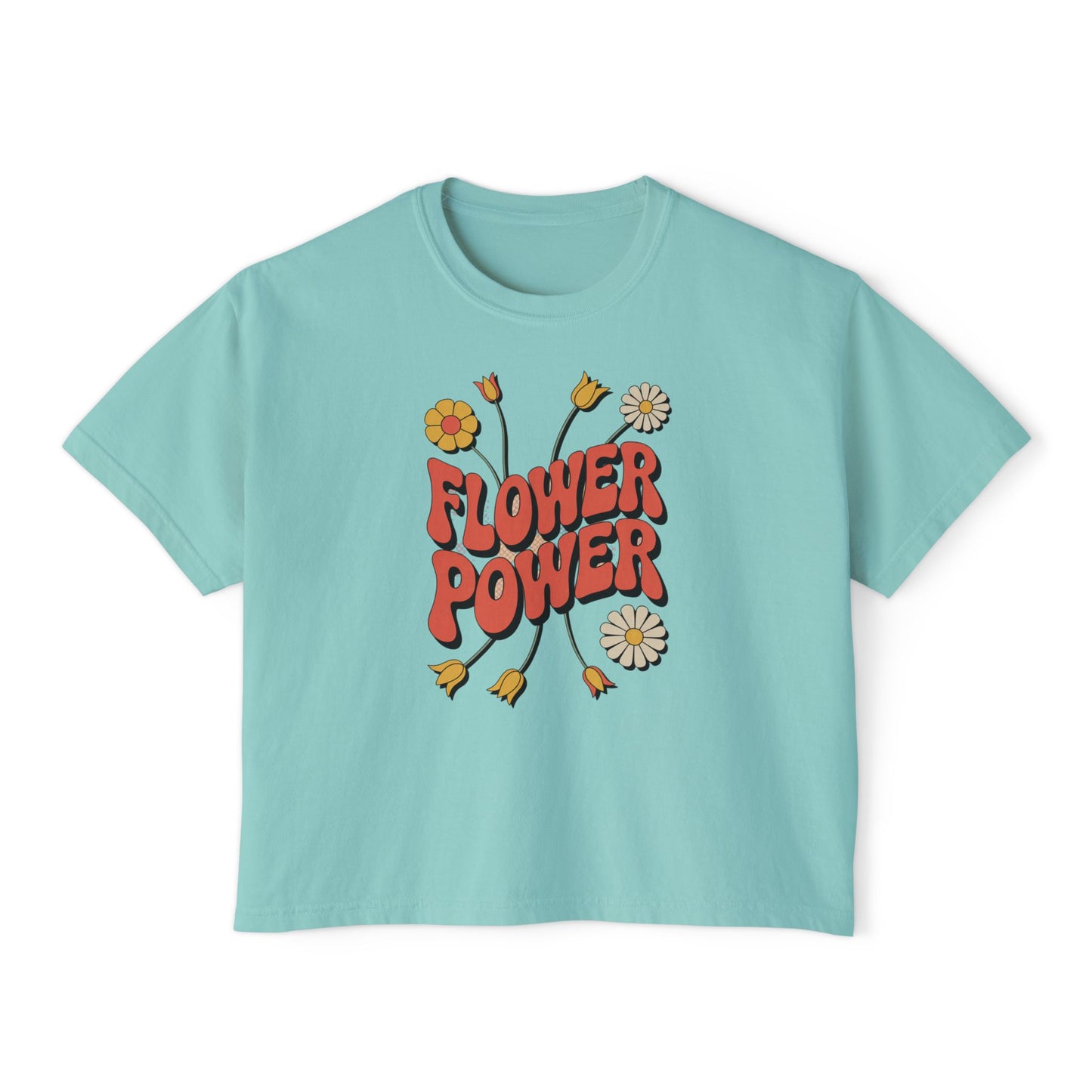Flower Power Women's Boxy Tee, Vintage Inspired Top, Casual Streetwear, Boho Style Shirt, Perfect for Festivals, Everyday Wear