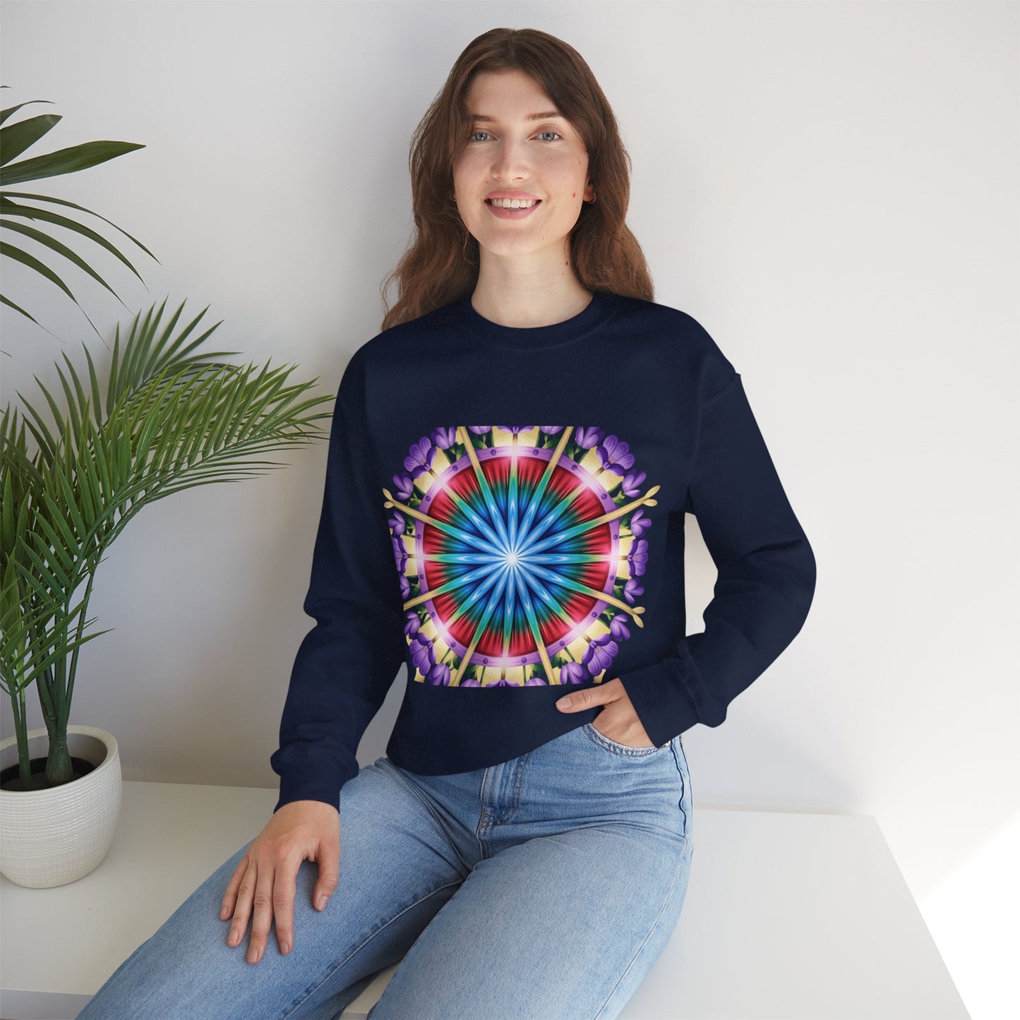 Vibrant Floral Mandala Crewneck Sweatshirt | Cozy Apparel, Stylish Gift, Casual Wear, Everyday Comfort, Botanical Design