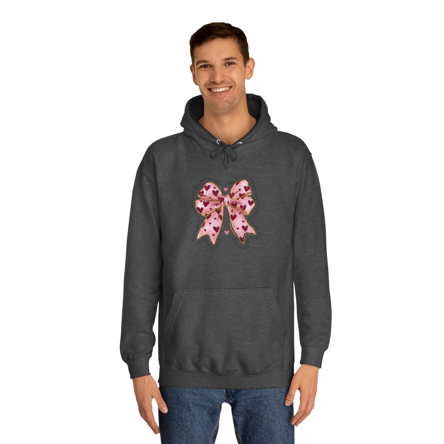 Cute Pink Bow College Hoodie - Stylish & Comfy