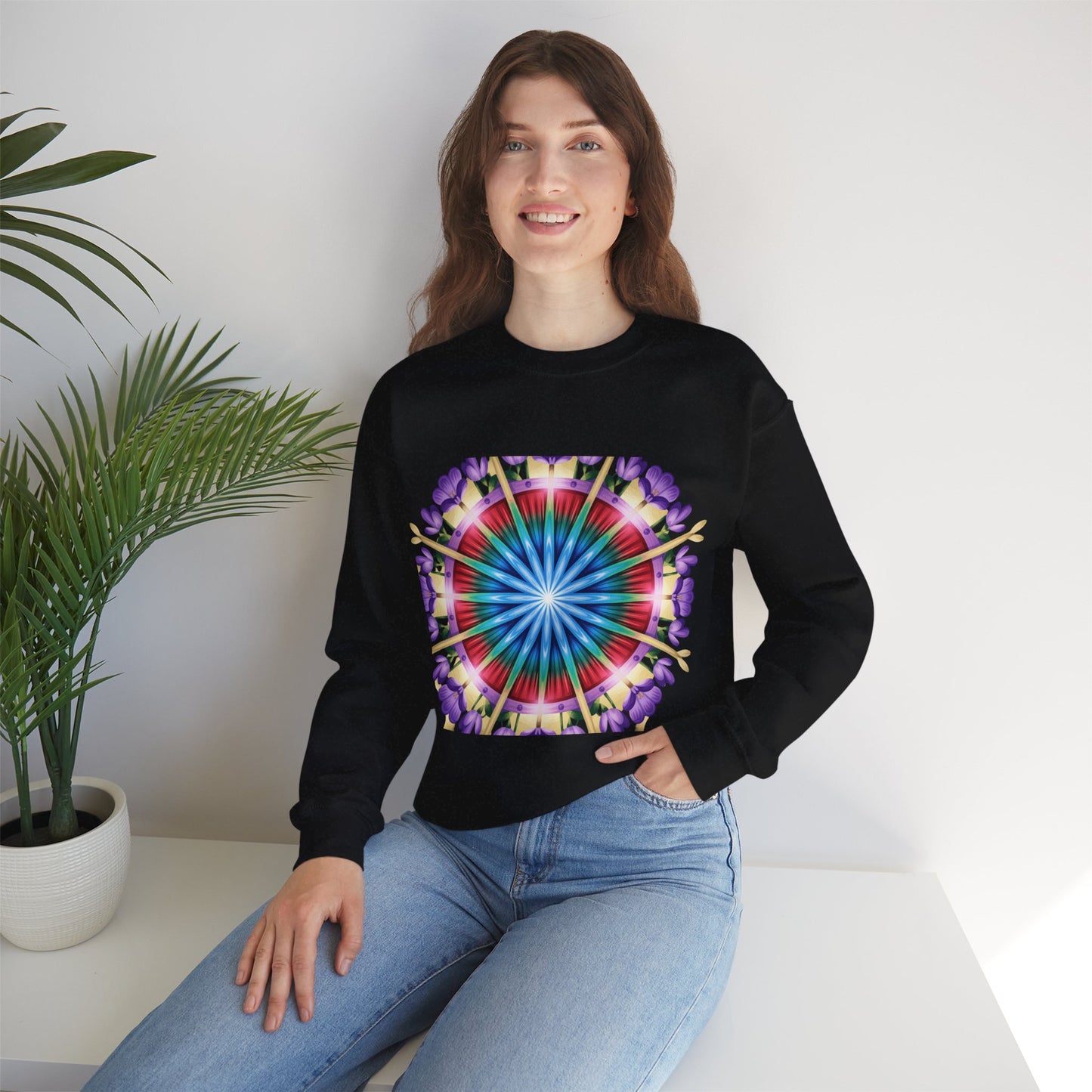 Vibrant Floral Mandala Crewneck Sweatshirt | Cozy Apparel, Stylish Gift, Casual Wear, Everyday Comfort, Botanical Design