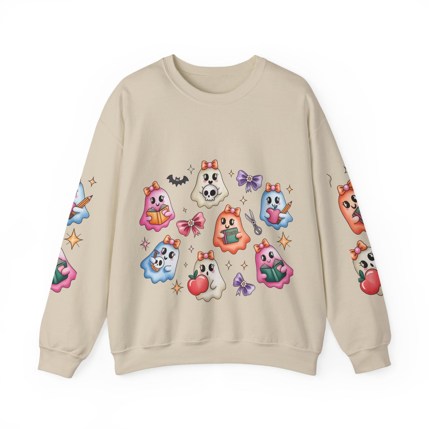 Cute Ghosts Women Crewneck Sweatshirt, Cozy Halloween Apparel, Spooky Season Outfit, Gift for Ghost Lovers, Funny Sweatshirt for Fall
