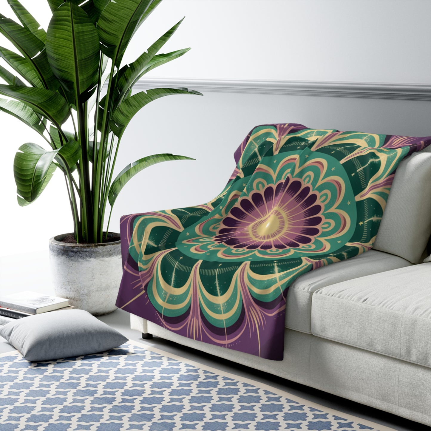 Bohemian Mandala Sherpa Fleece Blanket, Cozy Home Decor, Gift for Her, Meditation Blanket, Warm Throw for Relaxation