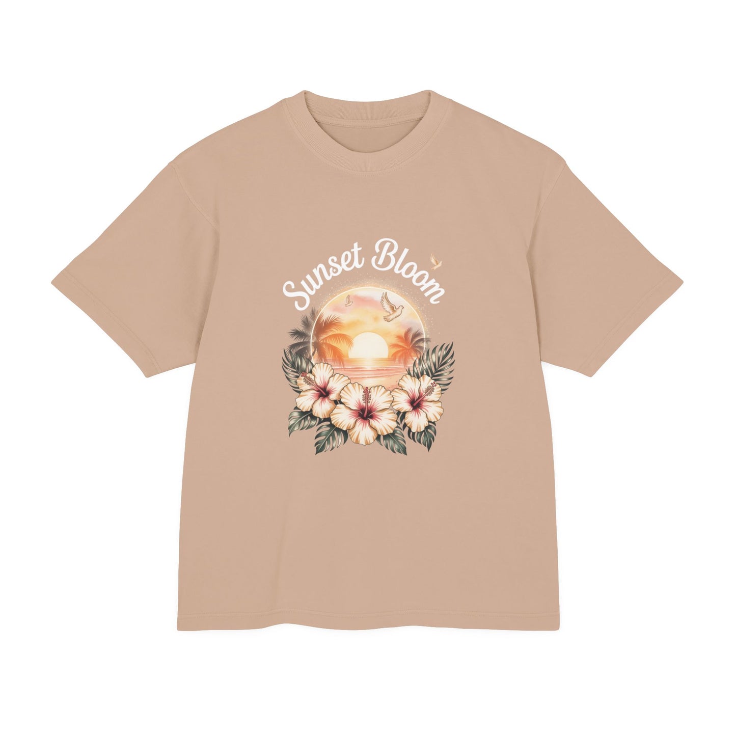 Sunset Bloom Heavy Tee | Soft Urban T-Shirt, Summer Outfit, Floral Graphic Tee, Beachwear, Gift for Her
