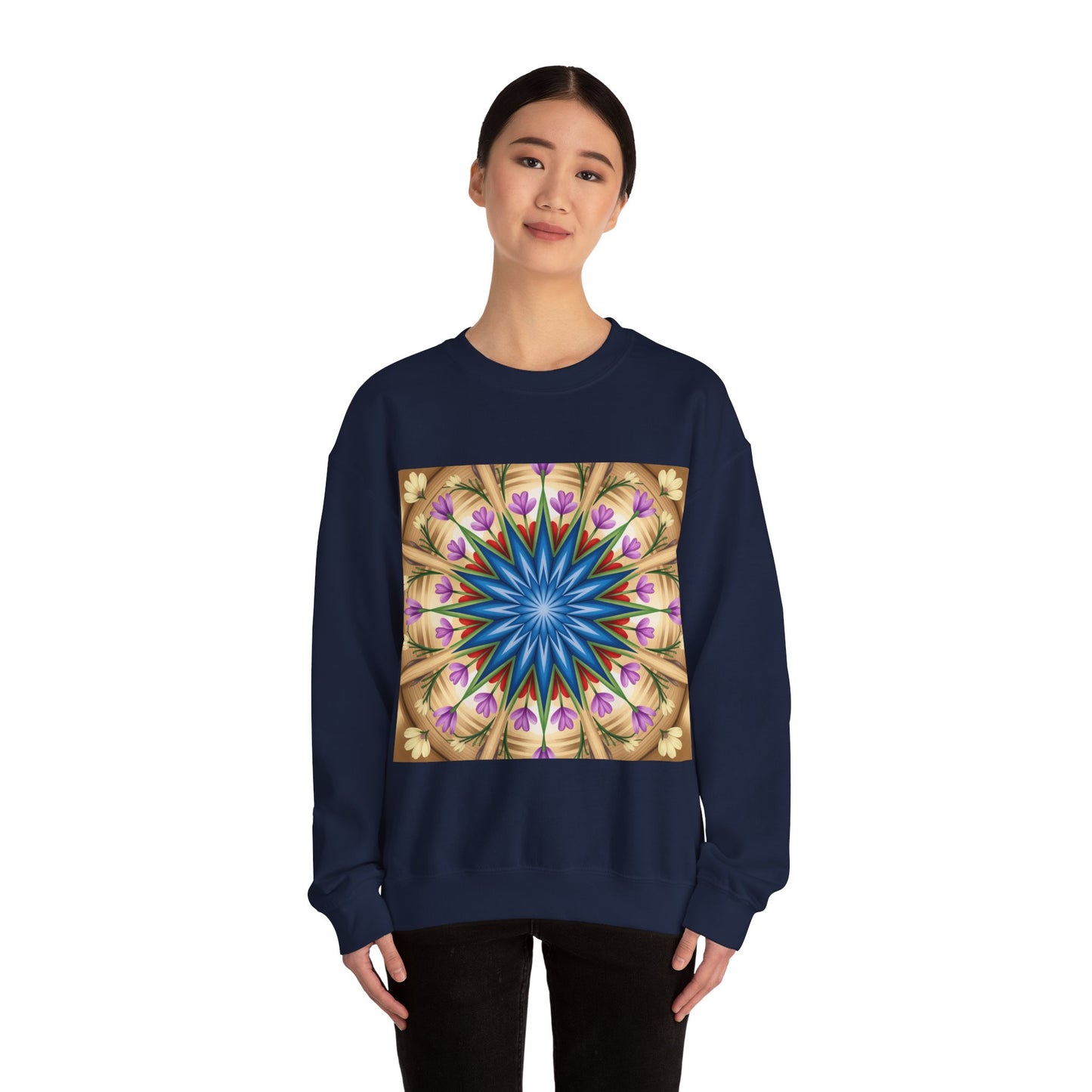 Kaleidoscope Floral Crewneck Sweatshirt, Cozy Sweater for Casual Style, Spring Fashion, Gift for Her, Mandala Art