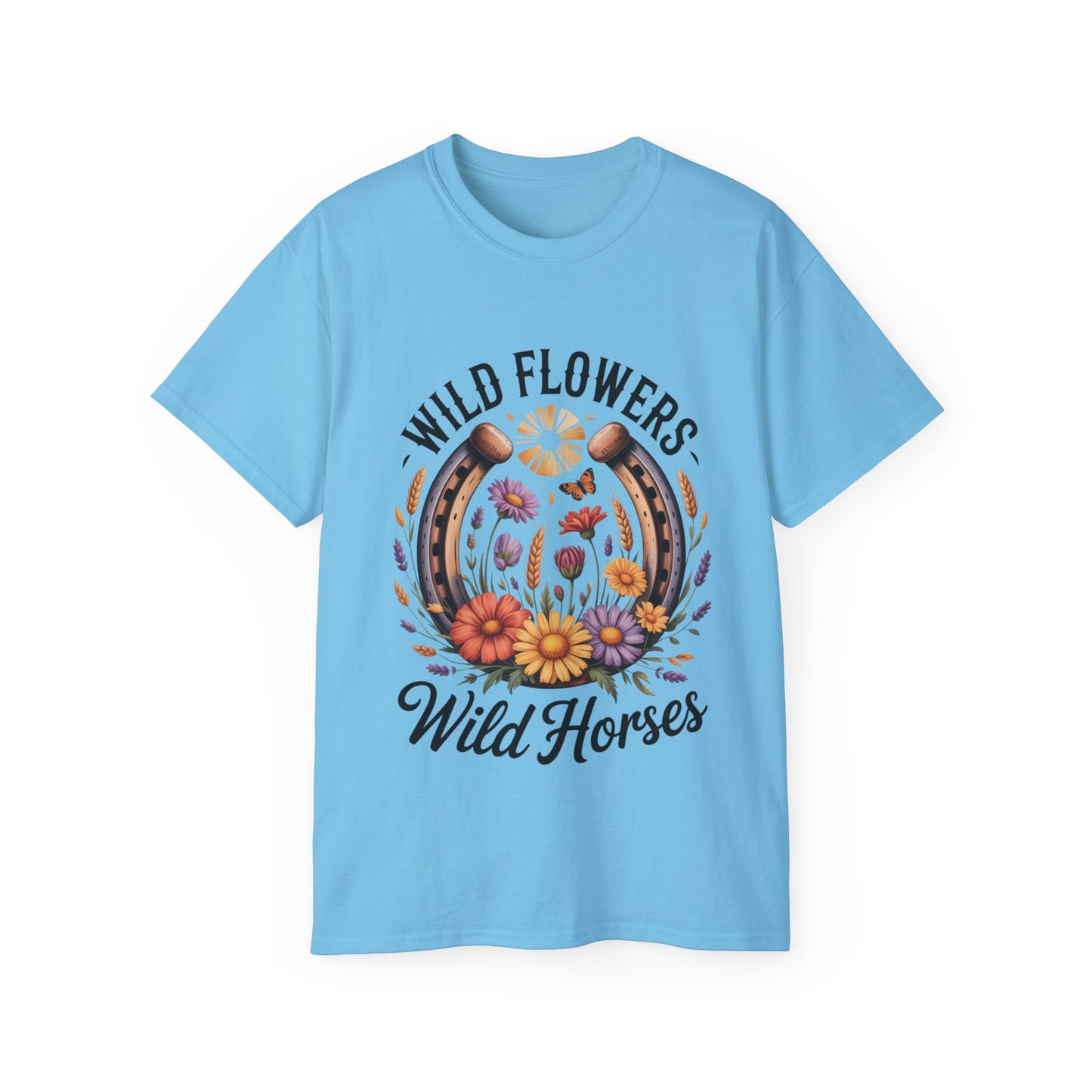 Wild Flowers Wild Horses Tee, Nature Lover Shirt, Equestrian Gift, Floral Graphic T-Shirt, Summer Fashion, Boho Style