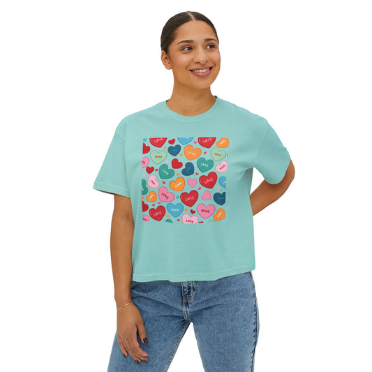 Women's Love Boxy Tee - Heart Print Shirt