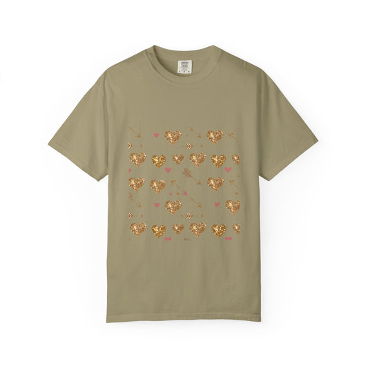 Gold Heart Pattern Women T-Shirt - Perfect for Everyday Love