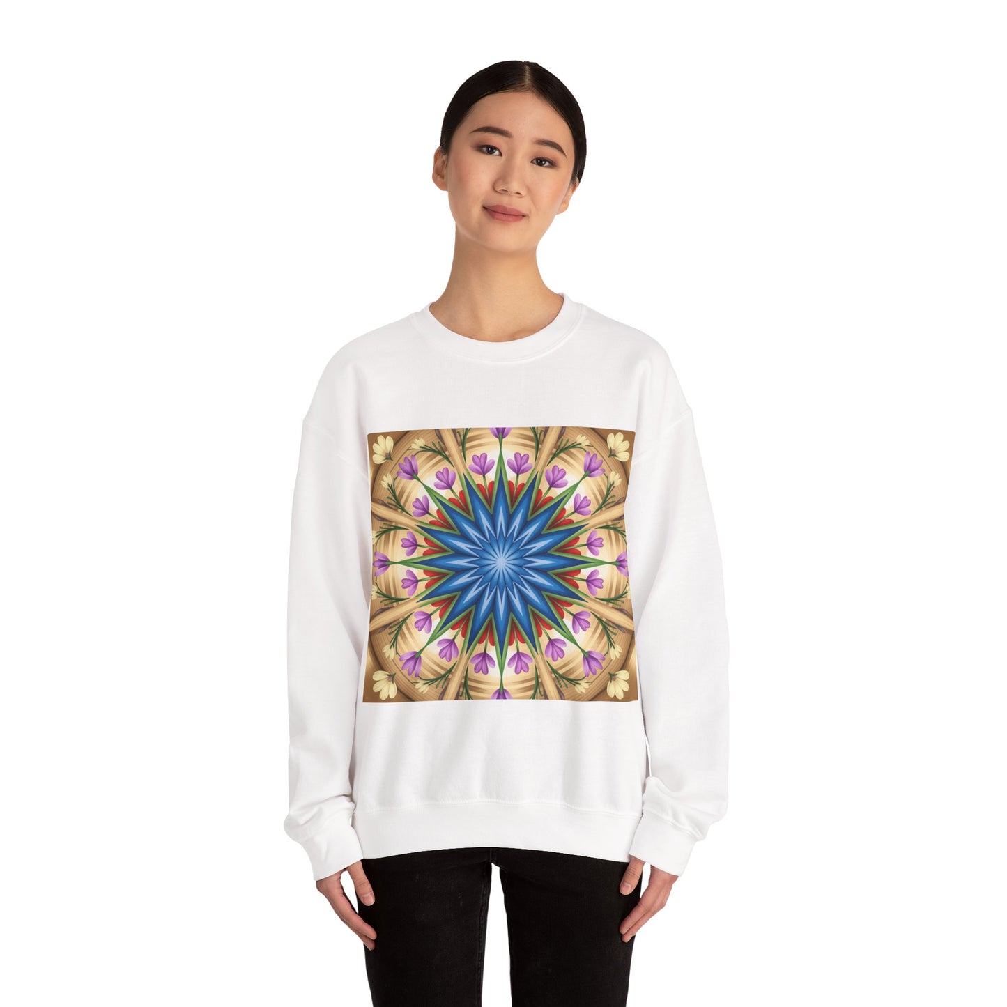 Kaleidoscope Floral Crewneck Sweatshirt, Cozy Sweater for Casual Style, Spring Fashion, Gift for Her, Mandala Art