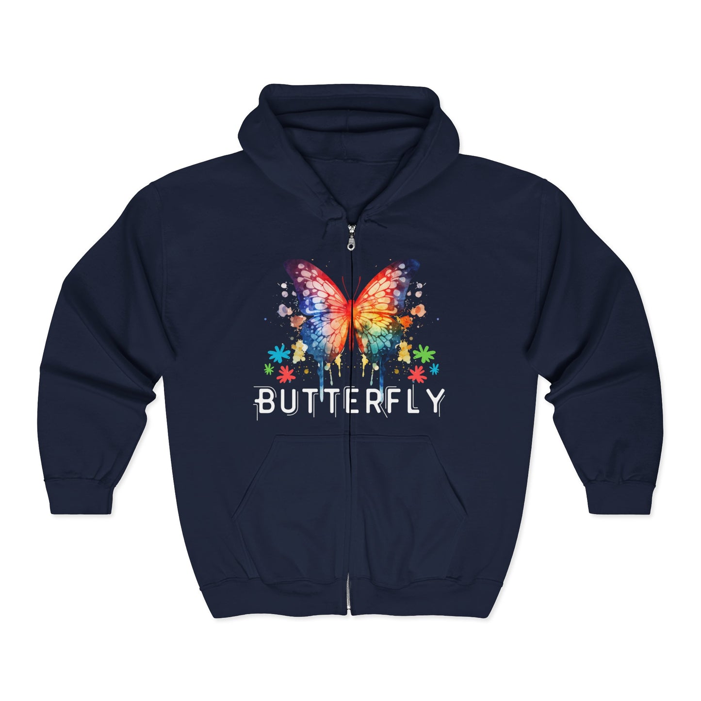 Butterfly Bliss Full Zip Hoodie - Colorful & Comfortable