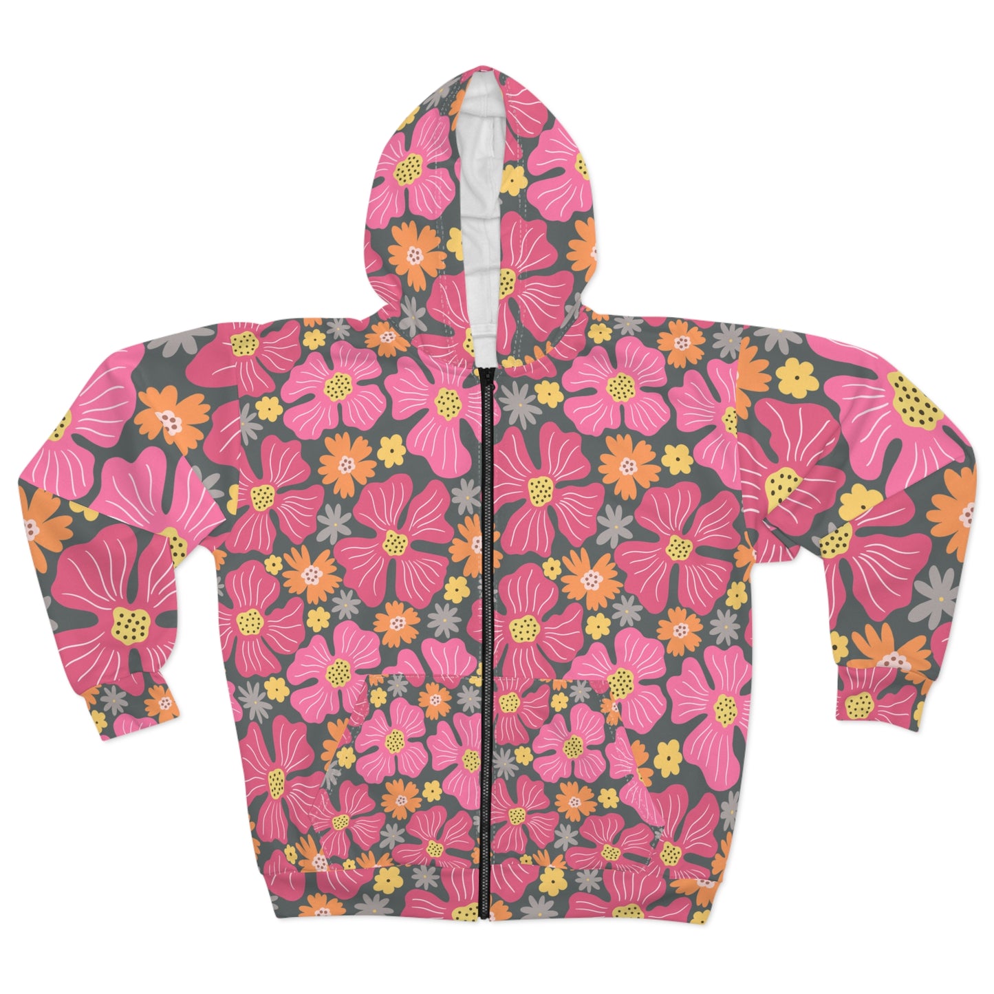Floral Zip Hoodie - Colorful Botanical Design for Cozy Days