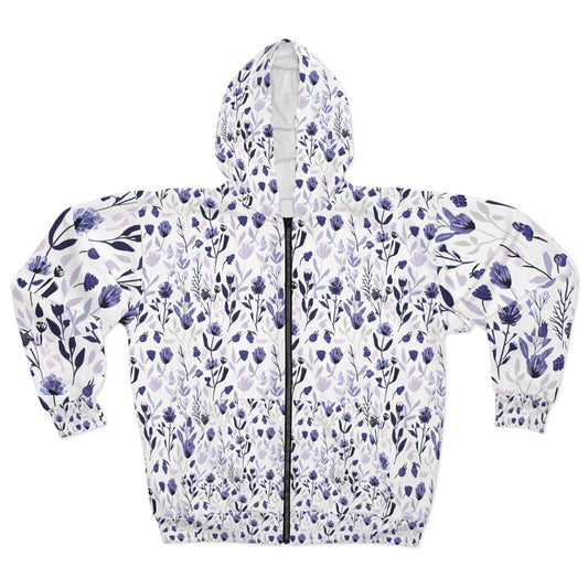 Sudadera con capucha y cremallera con estampado floral: estilo primaveral, perfecta para salidas informales y regalos.