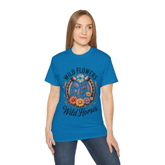 Wild Flowers Wild Horses Tee, Nature Lover Shirt, Equestrian Gift, Floral Graphic T-Shirt, Summer Fashion, Boho Style