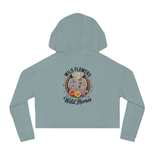 Bohemian Cropped Hoodie, Women’s Fashion Sweatshirt, Floral Design Hoodie, Summer Layering Top, Wildflowers Sweatshirt