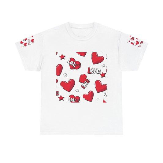 Romantic Love Heart Heavy Cotton Tee - Perfect for Everyday Wear