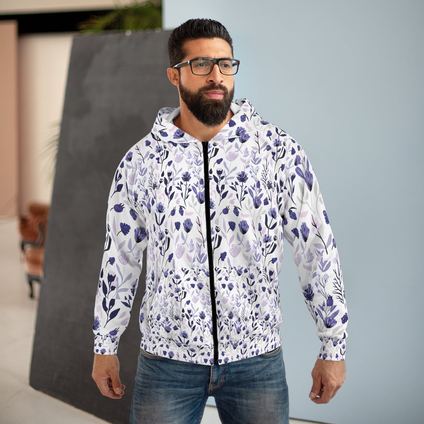 Floral Print Zip Hoodie - Spring Vibes, Perfect for Casual Outings & Gift Giving