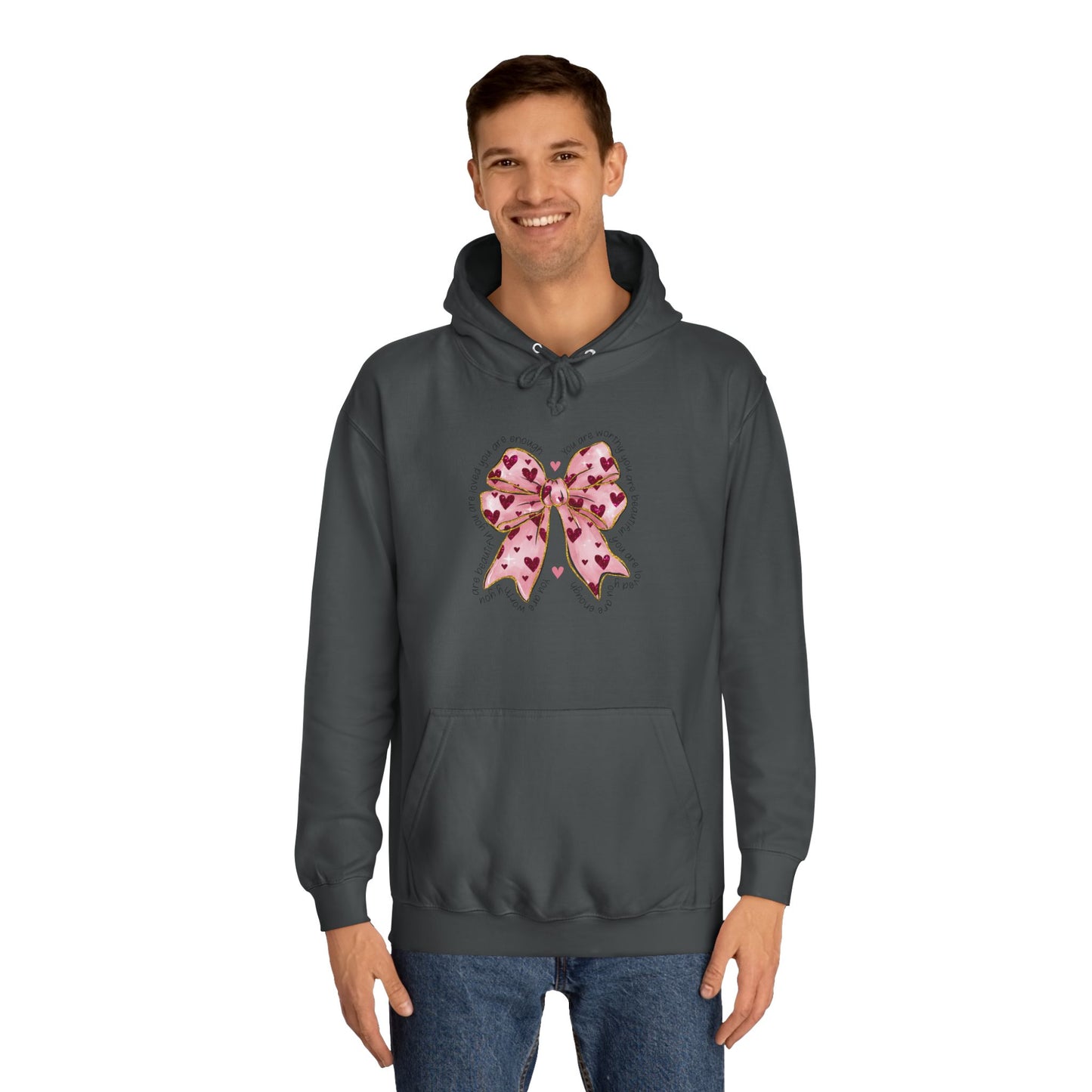 Cute Pink Bow College Hoodie - Stylish & Comfy