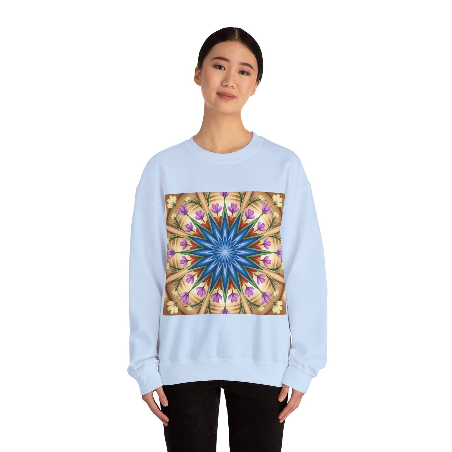 Kaleidoscope Floral Crewneck Sweatshirt, Cozy Sweater for Casual Style, Spring Fashion, Gift for Her, Mandala Art