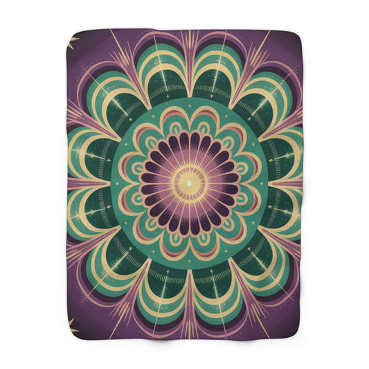 Bohemian Mandala Sherpa Fleece Blanket, Cozy Home Decor, Gift for Her, Meditation Blanket, Warm Throw for Relaxation