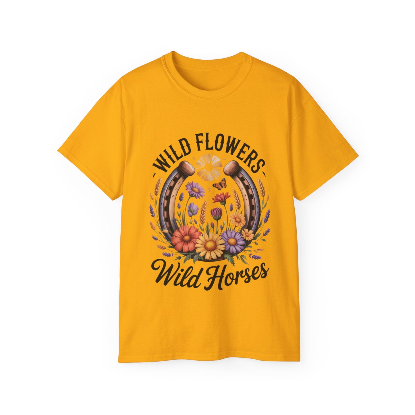 Wild Flowers Wild Horses Tee, Nature Lover Shirt, Equestrian Gift, Floral Graphic T-Shirt, Summer Fashion, Boho Style