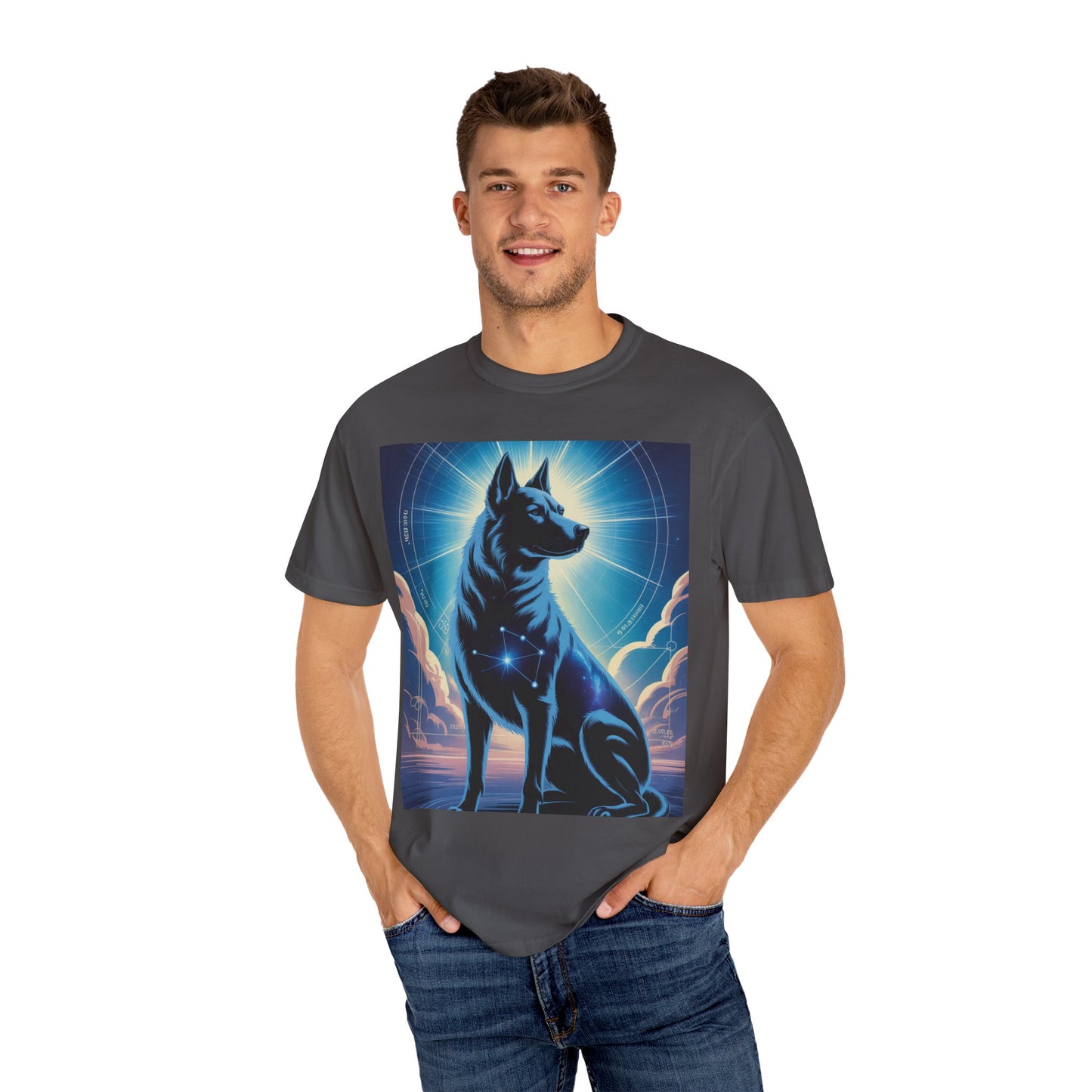 Cosmic Canine Men's T-shirt | Starry Dog Graphic Tee, Animal Lover Gift, Soft Cotton Top, Casual Wear, Unique Pet Shirt
