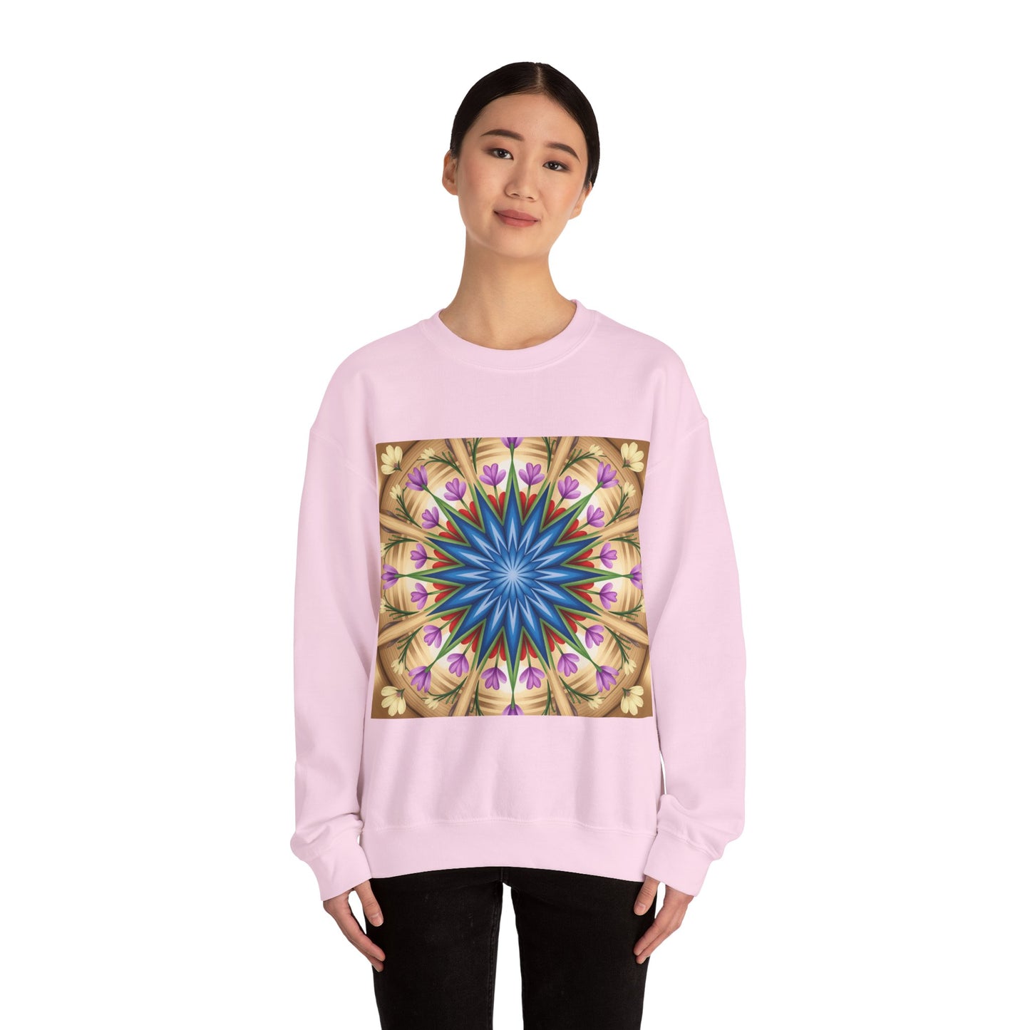 Kaleidoscope Floral Crewneck Sweatshirt, Cozy Sweater for Casual Style, Spring Fashion, Gift for Her, Mandala Art