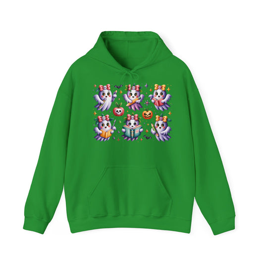 Whimsical Ghosts Halloween Hoodie, Spooky Sweatshirt, Women Cozy Pullover, Halloween Apparel, Pumpkin Decor, Ghostly Fashion