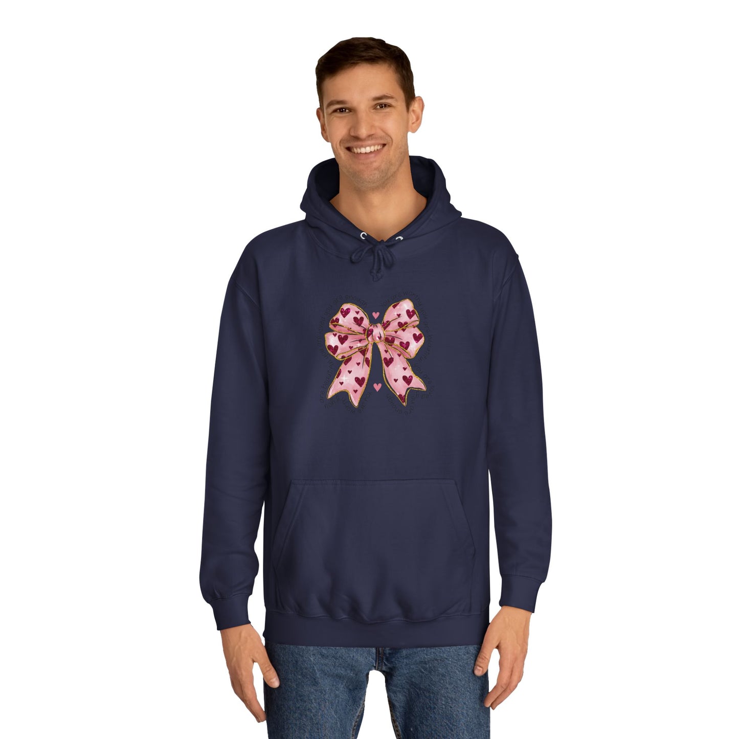Cute Pink Bow College Hoodie - Stylish & Comfy